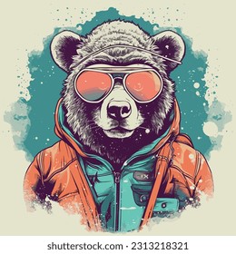 Bear T-shirt Design, Retro Bear, Cool Bear, Animal T-shirt design, powerful bear, printable design, fashion animals