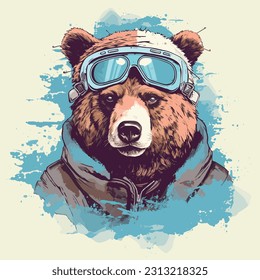 Bear T-shirt Design, Retro Bear, Cool Bear, Animal T-shirt design, powerful bear, printable design, fashion animals