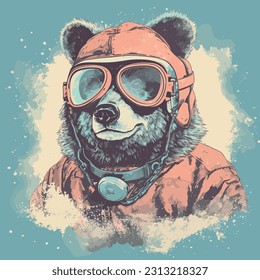 Diseño de camisetas de oso, oso retro, oso frío, diseño de camisetas animales, oso potente, diseño imprimible, animales de moda