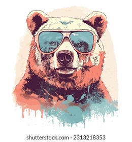 Bear T-shirt Design, Retro Bear, Cool Bear, Animal T-shirt design, powerful bear, printable design, fashion animals