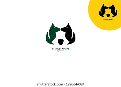bear Twin Dog Logo  This logo illustrates an angry bear face and two twin dogs facing each other  this logo is simple   easy to remember  perfect for digital product brands  food service brand