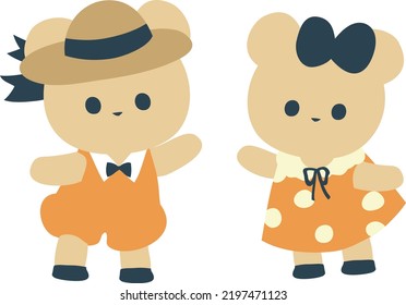 bear twins summer illustration vector design