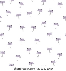 Bear umbrella seamless pattern. Funny characters background. Repeated texture in doodle style for fabric, wrapping paper, wallpaper, tissue. Vector illustration.