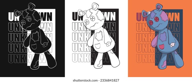 bear urban tshirt design and jacket design. three color variations. urban t shirt. street wear. street art tshirt and jackets.