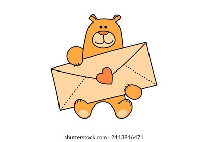 Bear with a valentine letter.	