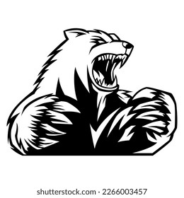 Bear Vector. Black And White Angry Bear Logo Vector Mascot template