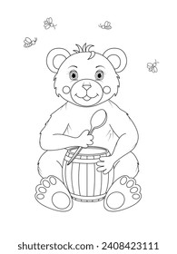 Bear vector character illustration. Cute bear coloring pages. Kids coloring book.