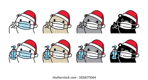 Bear vector christmas face mask covid-19 santa claus polar bear coronavirus virus icon alcohol gel teddy logo symbol cartoon character illustration doodle design