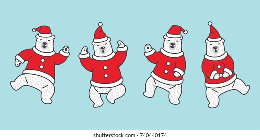 Bear Vector Christmas Icon Logo Polar Bear Dance Santa Claus Hat Illustration Cartoon