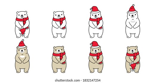 Bear vector Christmas icon polar bear Santa Claus hat scarf icon logo cartoon character doodle illustration design