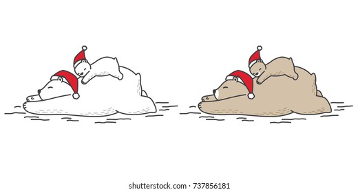 Bear vector Christmas icon polar bear  logo Santa Claus hat sleep doodle illustration
