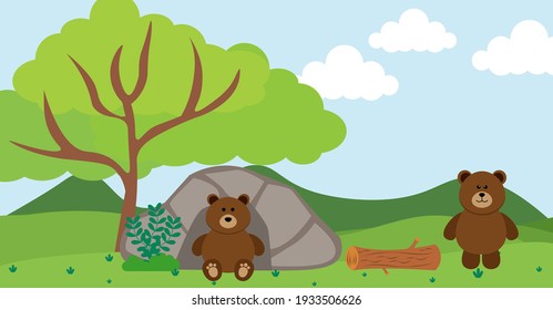 Bear Vector Cute Animals in Cartoon Style, Wild Animal, Designs for Baby clothes. Hand Drawn Characters