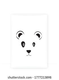 Bear vector. Cute white bear illustration. Minimalist art design in frame. Wall artwork, childish wall decals. Scandinavian minimalist art decor. Poster design