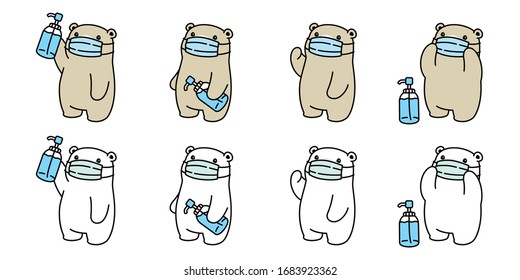 Bear vector face mask covid-19 polar bear coronavirus virus icon alcohol gel teddy logo symbol character cartoon illustration design