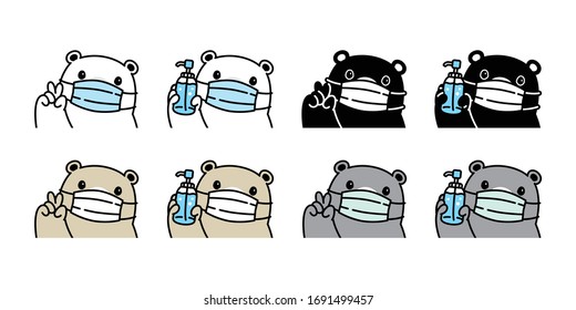 Bear vector face mask covid-19 polar bear coronavirus virus icon alcohol gel teddy logo symbol cartoon character illustration doodle design