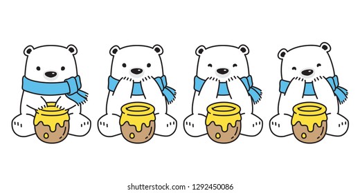 Bear vector Honey Polar Bear cartoon character icon logo sitting illustration symbol doodle white