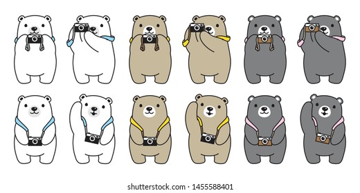 Bear vector icon polar bear camera cartoon character logo doodle illustration design