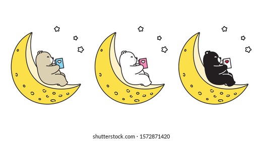 Bear vector icon polar bear moon night reading book teddy logo cartoon character illustration doodle design