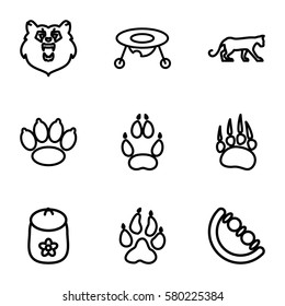 bear vector icons. Set of 9 bear outline icons such as animal paw, bear, panther, baby toy