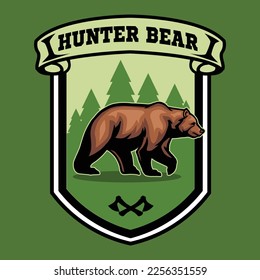 Ilustración vectorial de oso con logotipo de insignia de aventura