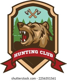 Bear vector illustration with adventure badge logo