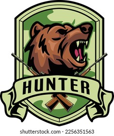 Bear vector illustration with adventure badge logo