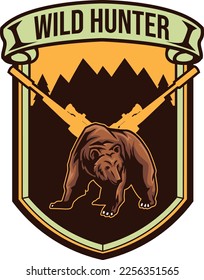Bear vector illustration with adventure badge logo