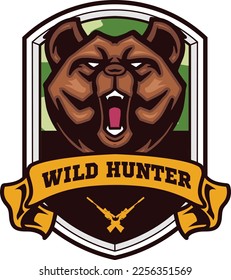 Ilustración vectorial de oso con logotipo de insignia de aventura