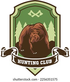 Bear vector illustration with adventure badge logo