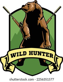 Bear vector illustration with adventure badge logo