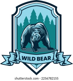 Ilustración vectorial de oso con logotipo de insignia de aventura