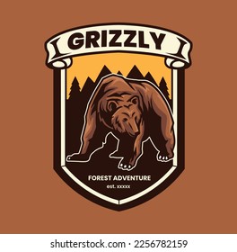 Bear vector illustration with adventure badge logo