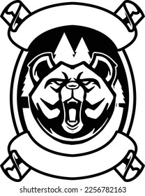Ilustración vectorial de oso con logotipo de insignia de aventura