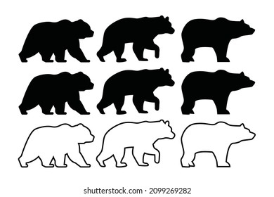 Bear Vector Illustration Black and White Simple and Elegant. Bear Silhouette. Simple icon. Flat style Element.