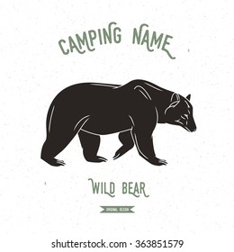 Bear vector illustration. European animals silhouettes vintage. Camping logo design.
