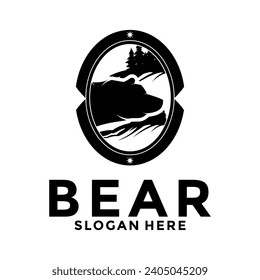 diseño del logotipo de la ilustración del vector del oso, plantilla del vector de la mascota de la cabeza del oso