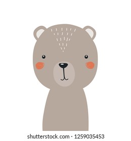 Bear. Vector illustration for printing on children's goods, dishes, fabrics, toys. Cute baby background with Teddy bear.
