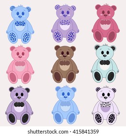 Bear vector illustration.Teddy bear isolated on background. A set of bears in flat style. Cute Teddy bear stock vector
