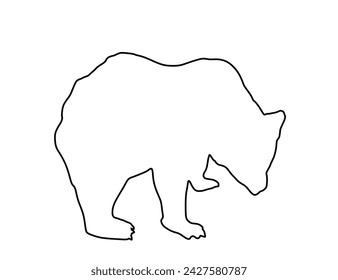 Bear vector line contour silhouette illustration isolated on white background. Grizzly symbol. Big animal, nature wildlife concept.