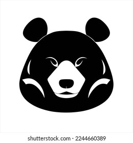 Bear vector logo mascot design. Flat design. A black and white bear head with eyes closed and ears down, with a white background and a black outline