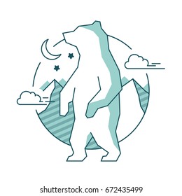 Bear vector logo template. Shirt Print. Emblem and Design Element. Flat Style. Thin Line Art. Geometric polygonal design. Poster. Modern concept. Animals.