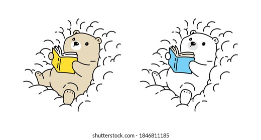 Bear vector polar bearreading book icon logo teddy cloud cartoon character symbol illustration doodle design