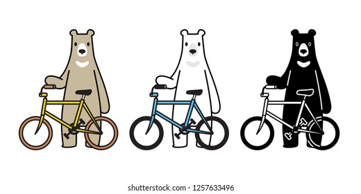 Bear vector polar bear bicycle riding cycling cartoon character icon logo isolated illustration