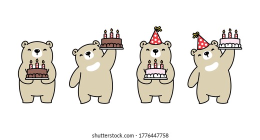 Bear vector polar bear cake chocolate bakery birthday icon logo teddy cartoon character symbol illustration doodle design
