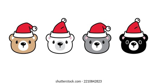 Bear vector polar bear chriatmas santa claus hat icon head character cartoon logo teddy symbol doodle animal illustration isolated design