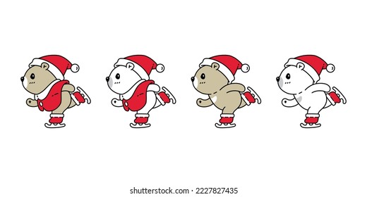 Bear vector polar bear chriatmas santa claus ice skating icon running cartoon character gift logo doodle teddy symbol animal illustration isolated design