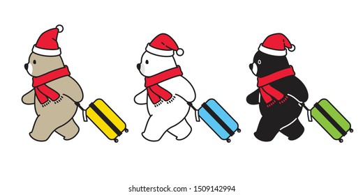 Bear vector polar bear Christmas Santa Claus hat travel bag traveller air port cartoon character icon logo isolated illustration design