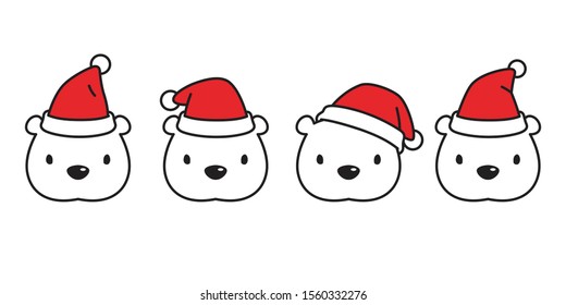 Bear vector polar bear Christmas Santa Claus hat icon cartoon character teddy head logo illustration doodle design