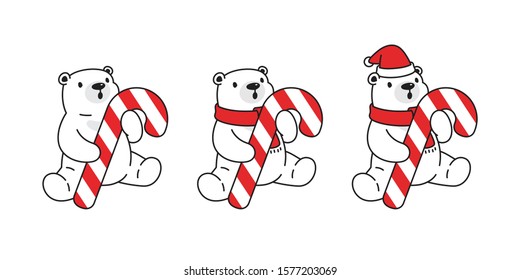 Bear vector polar bear Christmas Santa Claus hat candy cane icon cartoon character teddy head logo illustration doodle design