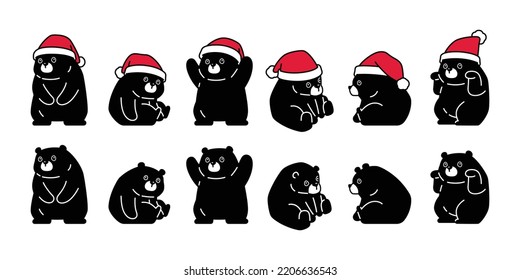 Bear vector polar bear christmas santa claus hat icon character cartoon logo teddy symbol doodle animal illustration isolated black design